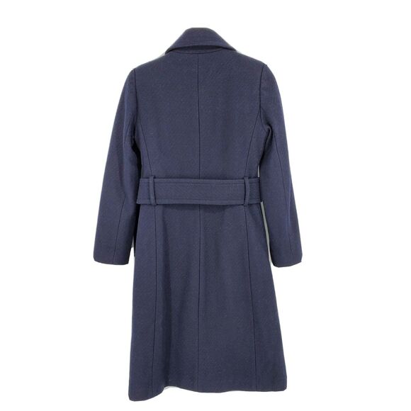 New Club Monaco Womens Vittoriah Coat Overcoat Zip Wool Blend Belt Navy Blue XS - Picture 4 of 6